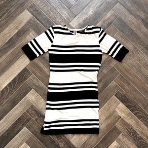 French Connection Black and White Striped Shoulder Pad Shirt Dress Size 8